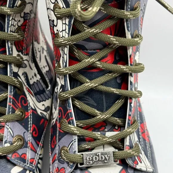 Goby Sugar Skull‎ Combat Boots Day of the Dead Gothic Lace Up Boots Size 35/5