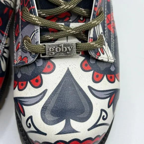 Goby Sugar Skull‎ Combat Boots Day of the Dead Gothic Lace Up Boots Size 35/5