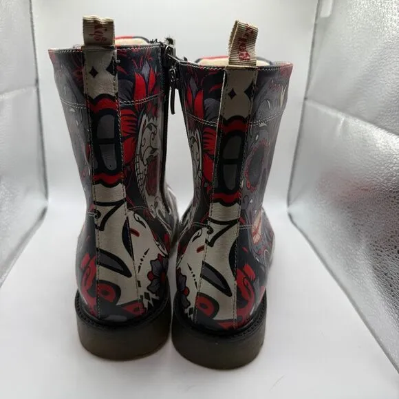 Goby Sugar Skull‎ Combat Boots Day of the Dead Gothic Lace Up Boots Size 35/5
