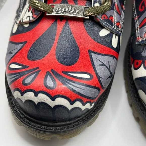 Goby Sugar Skull‎ Combat Boots Day of the Dead Gothic Lace Up Boots Size 35/5