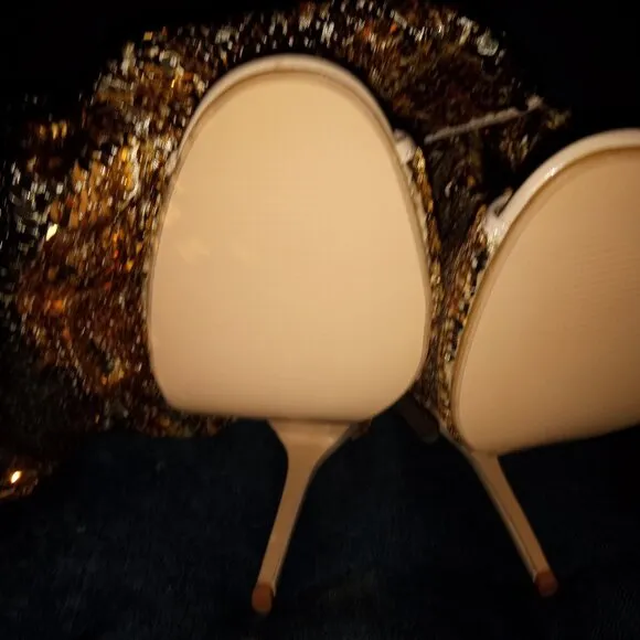 GOLD-&quot;ESSENTIAL ELEGANCE &quot;Over The Knee High Boots Sequins Peep Toe ( BRAND NEW!