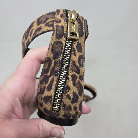 GOOD AMERICAN Leopard Print Sandals with Gold Accents Square Toe Ankle Strap