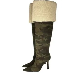Good American Over Knee Boot Camo Neoprene w Sherpa Sz 7 NWOB RV$349 Kardashian
