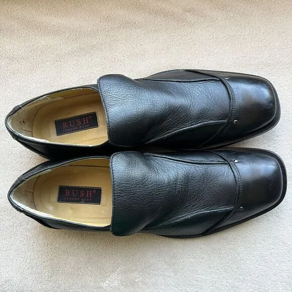 Gordon Rush Black Leather Slip On Loafer Shoes with Studs Men’s US 11 7142