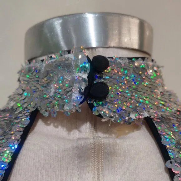 💋GORGEOUS!💋Retro 80's Sleeve Iridescent Sequin Bow Back Mini Dress