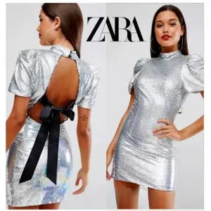 💋GORGEOUS!💋Retro 80's Sleeve Iridescent Sequin Bow Back Mini Dress