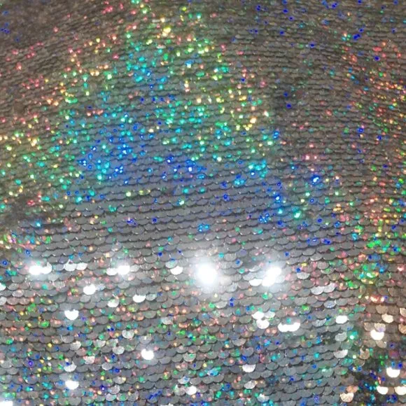 💋GORGEOUS!💋Retro 80's Sleeve Iridescent Sequin Bow Back Mini Dress