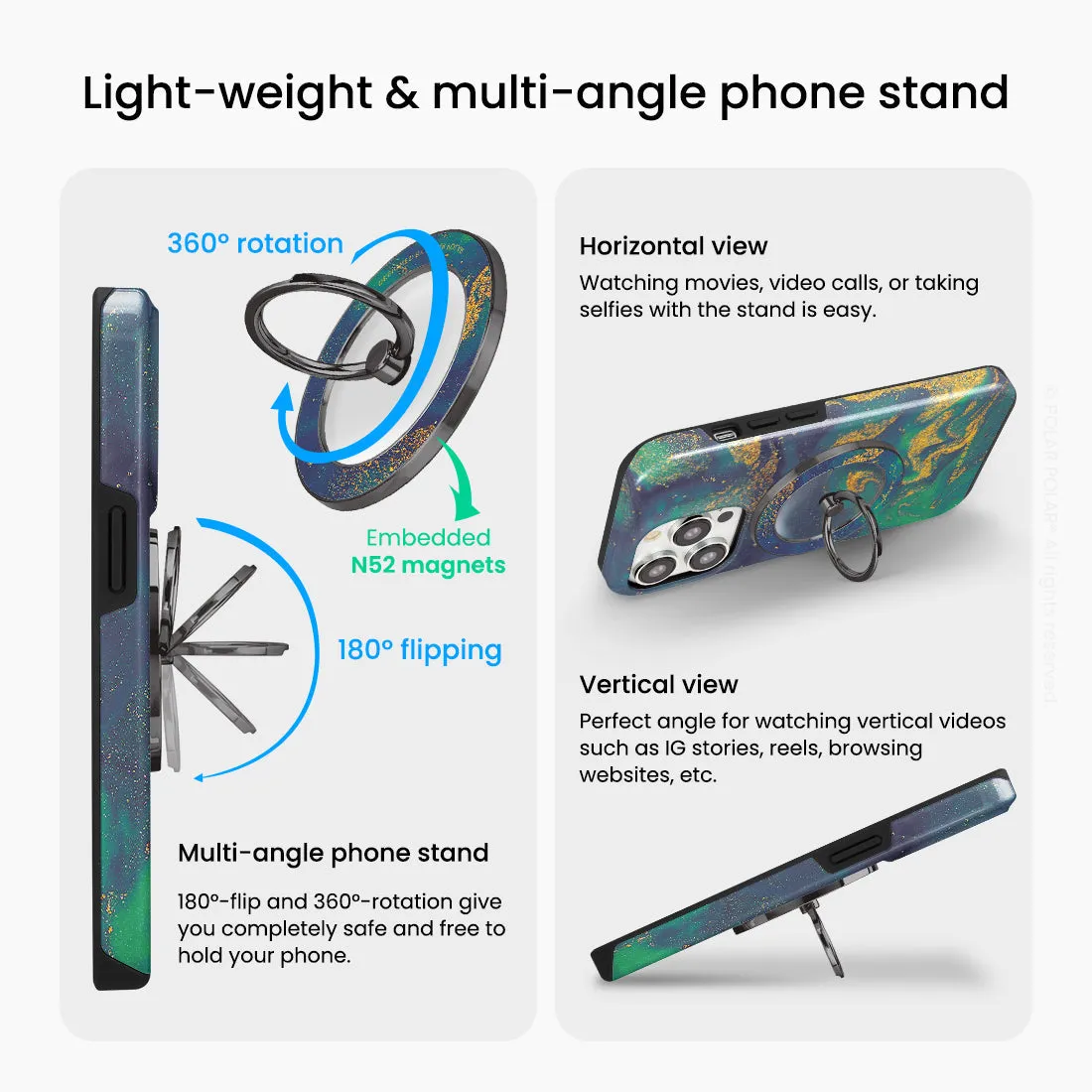 Green Night Quicksand - Black MagSafe Phone Grip and Ring Holder Stand