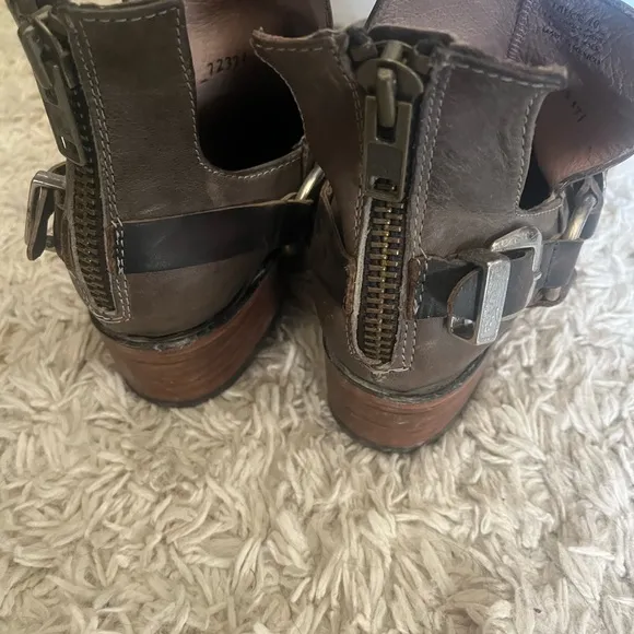 Grey Leather Ankle Boots with Buckle Detail