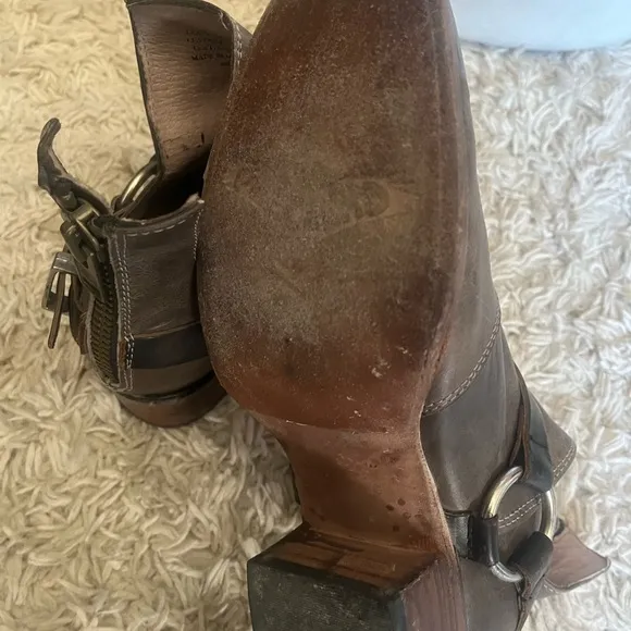 Grey Leather Ankle Boots with Buckle Detail