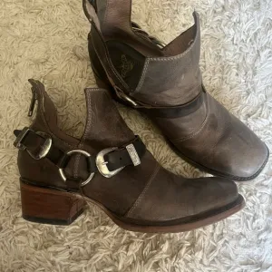 Grey Leather Ankle Boots with Buckle Detail