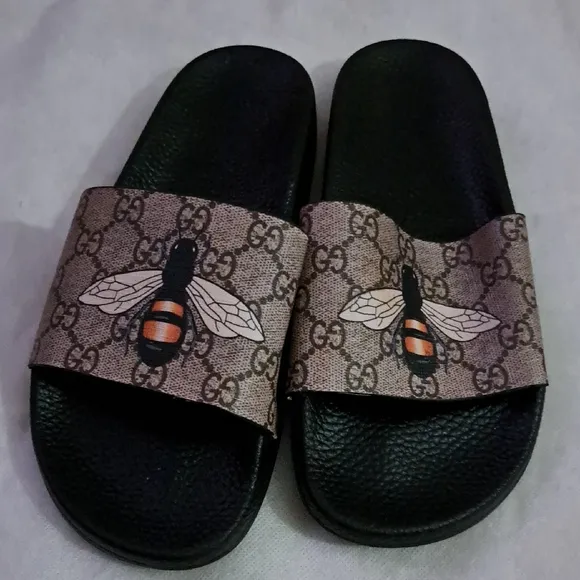 Gucci Black and Brown Bee Sandals