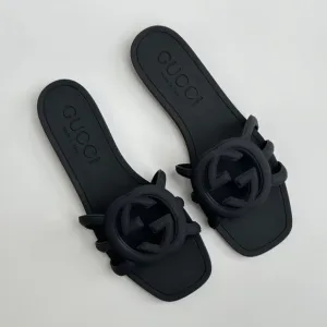 Gucci Black Slide Sandals with Floral Detail