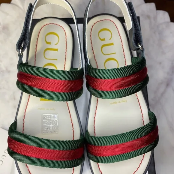Gucci Kids Black Sandals with Red and Green Stripes