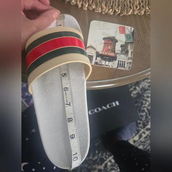 Gucci Slider Stylish White Slide Sandals with Striped Band