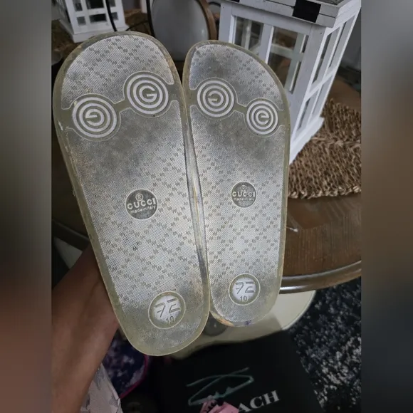 Gucci Slider Stylish White Slide Sandals with Striped Band