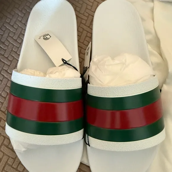 Gucci White Slide Sandals New