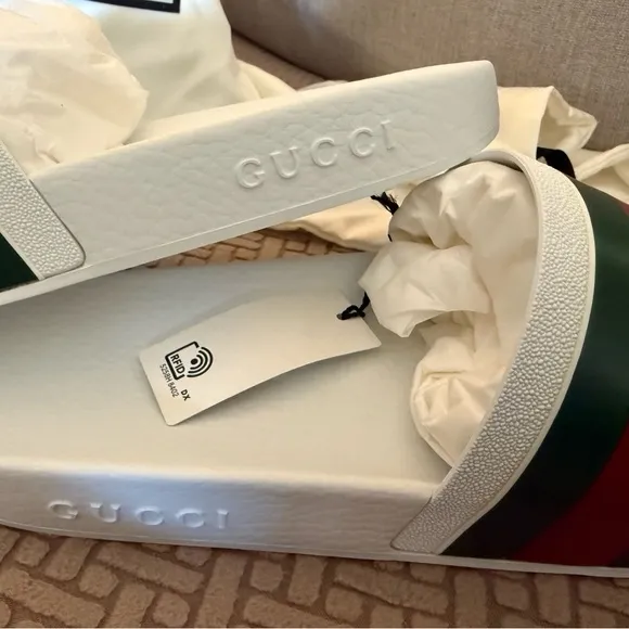 Gucci White Slide Sandals New