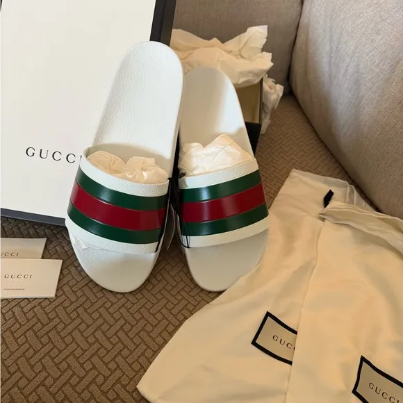 Gucci White Slide Sandals New