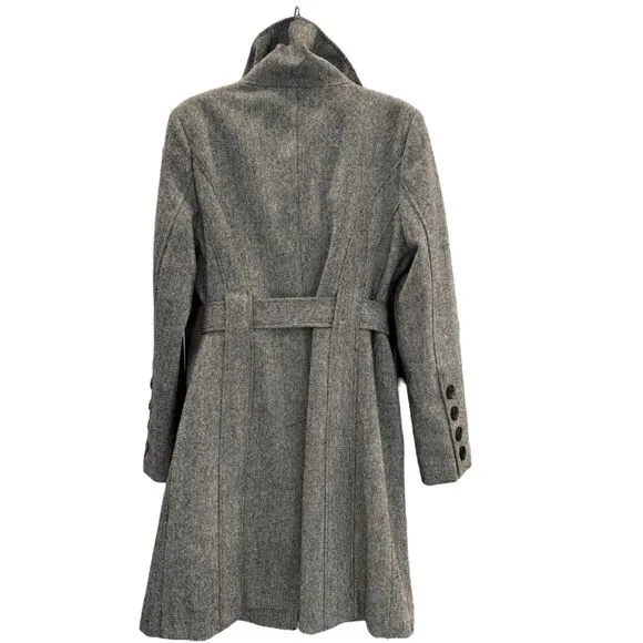 Guess Trench Coat Houndstooth Belt Double Breasted Black Button Casuals Winter L