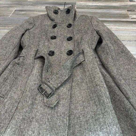 Guess Trench Coat Houndstooth Belt Double Breasted Black Button Casuals Winter L