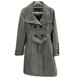 Guess Trench Coat Houndstooth Belt Double Breasted Black Button Casuals Winter L