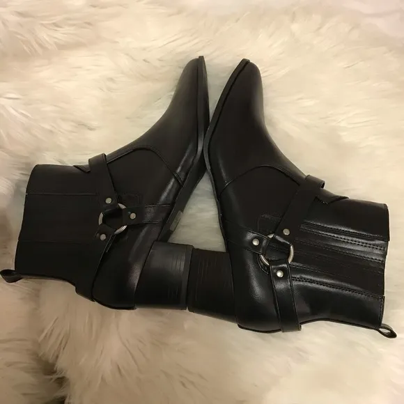 H Halston black 100% vegan leather ankle boots