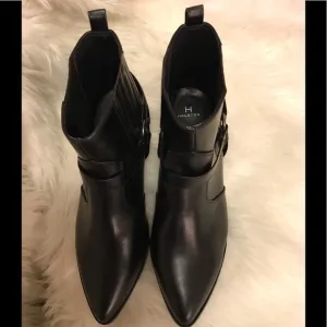 H Halston black 100% vegan leather ankle boots