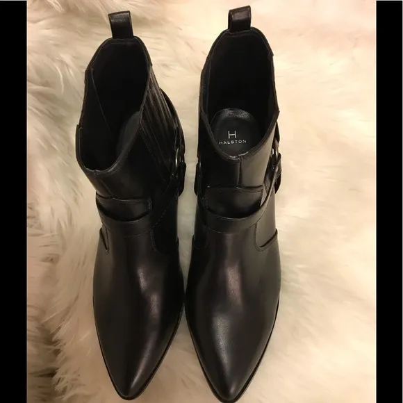 H Halston black 100% vegan leather ankle boots