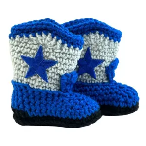 Handmade Crocheted Dallas Cowboys Gray Blue Star Cowboy Boots Baby Booties NEW