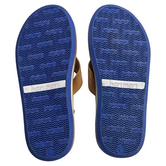 Hari Mari Fields Tan/Blue Flip Flops Shoe NWT Size:9