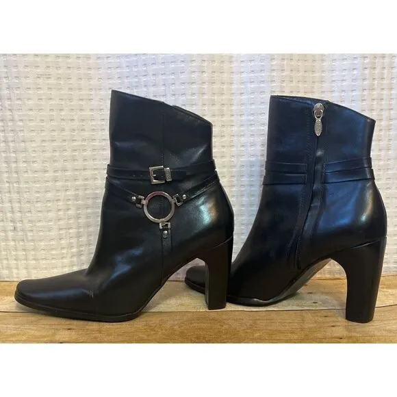 Harley Davidson 84333 Black Leather Zip High Heel Ankle Boots Women Sz 7.5 H