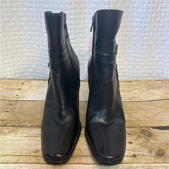 Harley Davidson 84333 Black Leather Zip High Heel Ankle Boots Women Sz 7.5 H