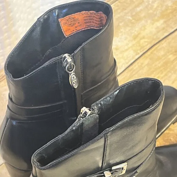 Harley Davidson 84333 Black Leather Zip High Heel Ankle Boots Women Sz 7.5 H