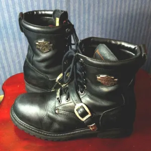 HARLEY-DAVIDSON BLACK LEATHER  MOTORCYCLE VINTAGE BOOTS