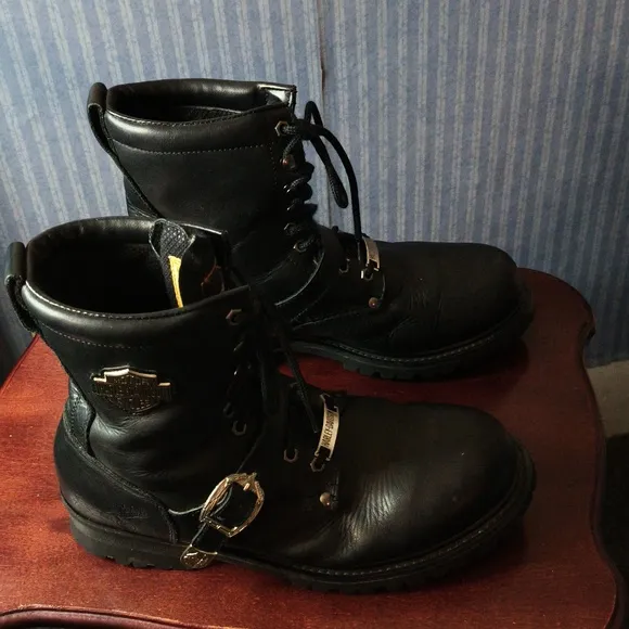 HARLEY-DAVIDSON BLACK LEATHER  MOTORCYCLE VINTAGE BOOTS