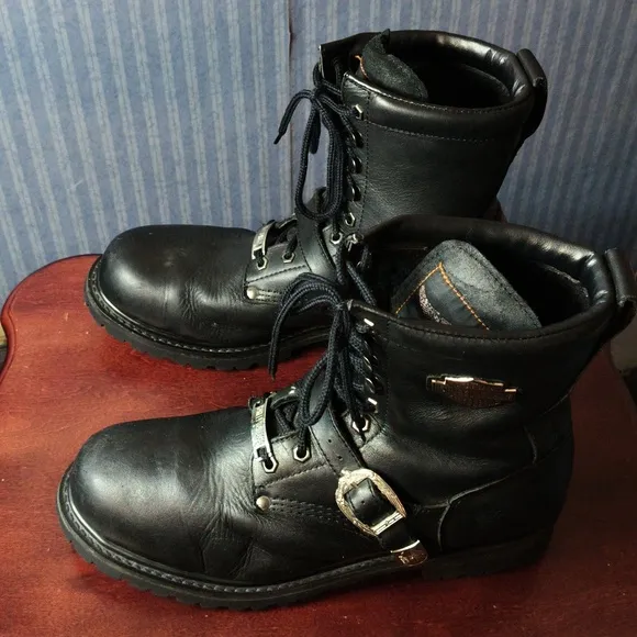 HARLEY-DAVIDSON BLACK LEATHER  MOTORCYCLE VINTAGE BOOTS