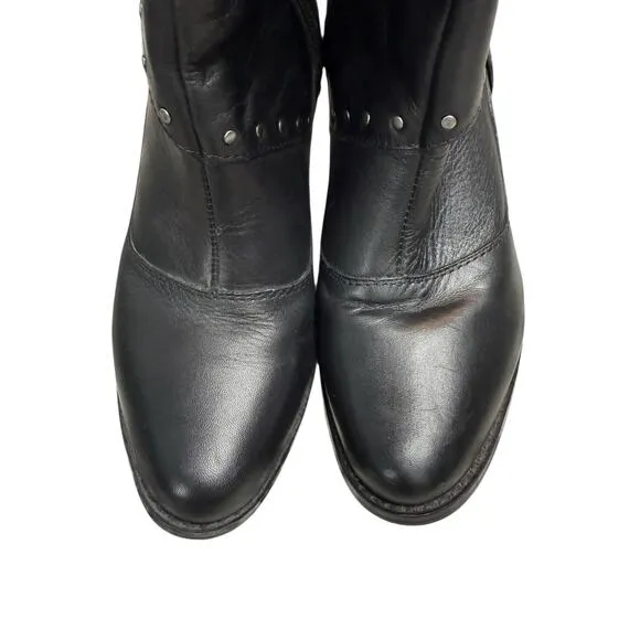 Harley Davidson Heeled Boots Women 8 Black Leather Studded Zip Up Y2K Biker