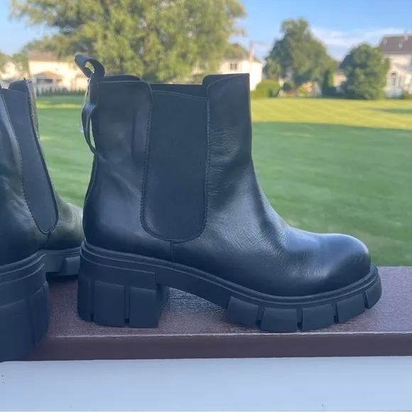 HELENE Rouge Paris leather heeled chunky chelsea boot black track sole boots 38