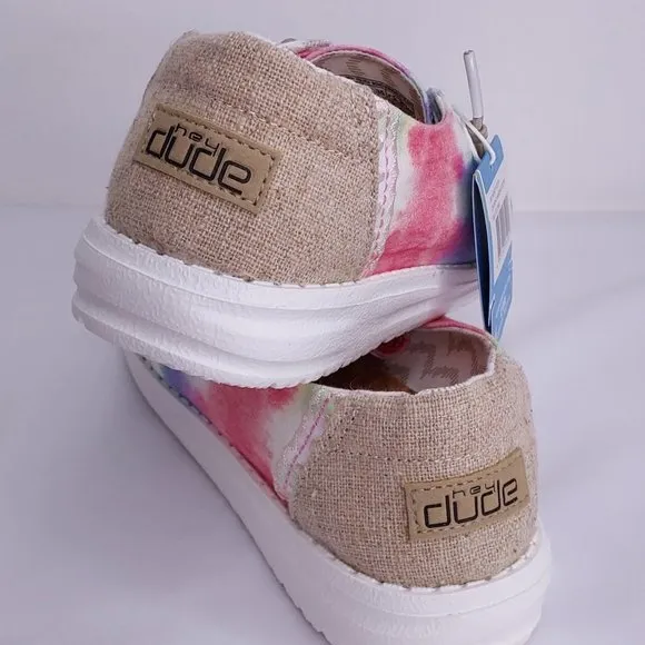 HEY DUDE 'WENDY BOHO MANDALA' TIE-DYE YOUTH LACE TRIM MOCCASIN SHOES SIZE 2