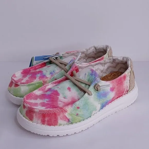 HEY DUDE 'WENDY BOHO MANDALA' TIE-DYE YOUTH LACE TRIM MOCCASIN SHOES SIZE 2