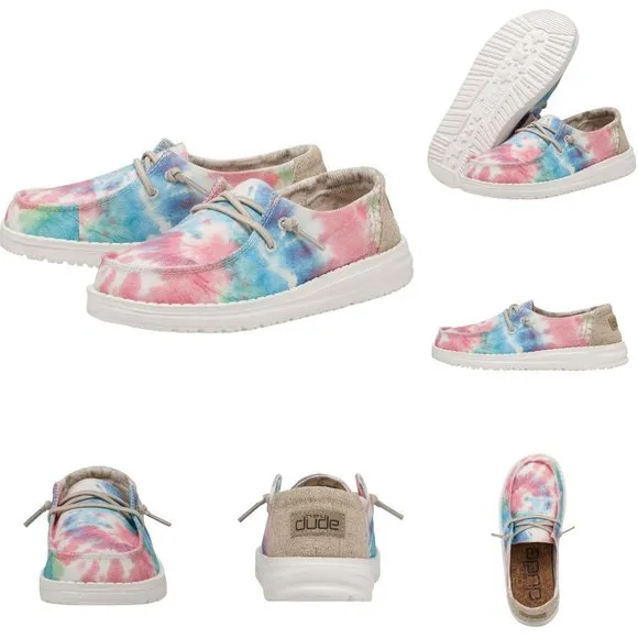 HEY DUDE 'WENDY BOHO MANDALA' TIE-DYE YOUTH LACE TRIM MOCCASIN SHOES SIZE 2