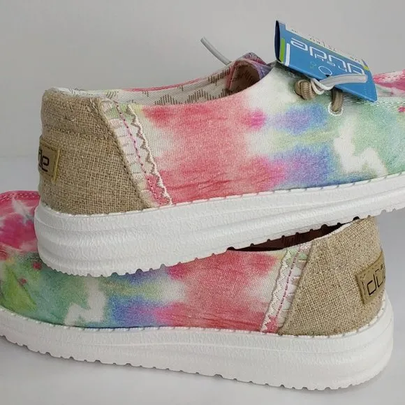 HEY DUDE 'WENDY BOHO MANDALA' TIE-DYE YOUTH LACE TRIM MOCCASIN SHOES SIZE 2