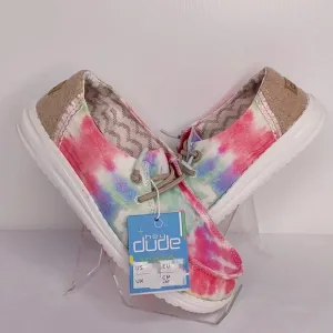 HEY DUDE 'WENDY BOHO MANDALA' TIE-DYE YOUTH LACE TRIM MOCCASIN SHOES SIZE 2