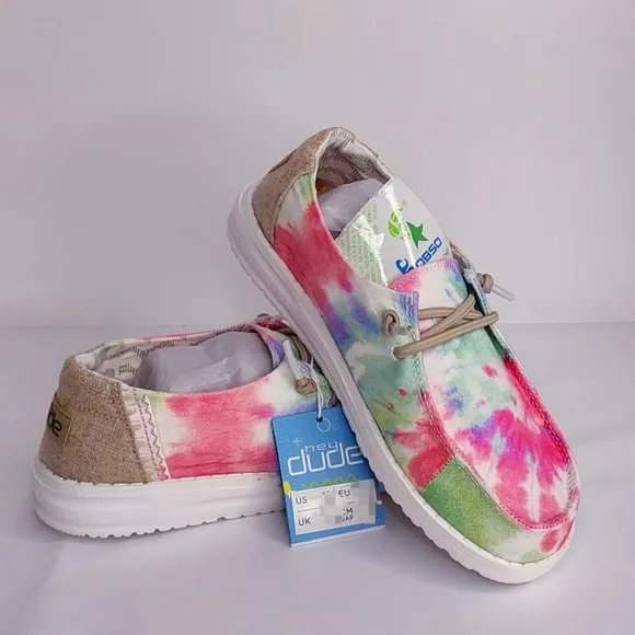 HEY DUDE 'WENDY BOHO MANDALA' TIE-DYE YOUTH LACE TRIM MOCCASIN SHOES SIZE 2