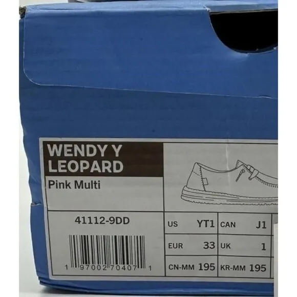 HEY DUDE WENDY Y Multicolor Leopard Casual Slip On Shoes YT1 big kids size 1