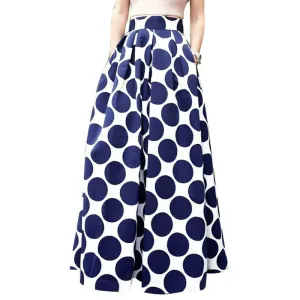 High Waist Polka Dots Print Pleated Maxi Skirt Fall Contrast Casual A Line Skater Women Clothing