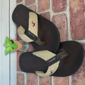 Hollister Flip Flop Sandals Y2K Men's 9.5 Brown and Tan Leather Beachy Casual