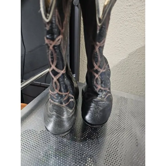Hondo Boots Black Leather Cowboy Boots Vintage Men's Size 9.5 Western