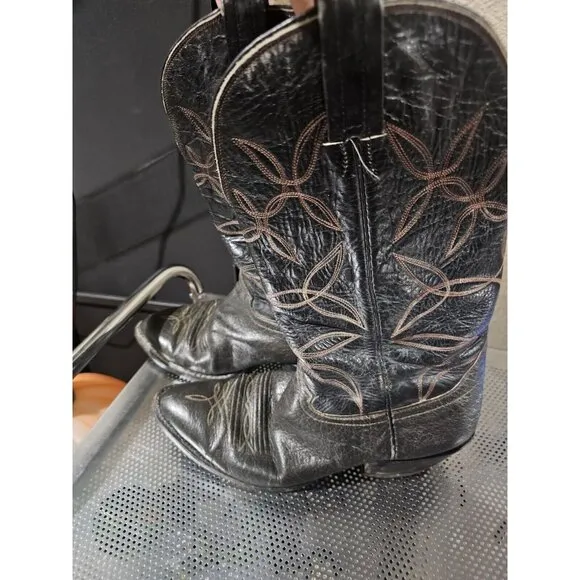 Hondo Boots Black Leather Cowboy Boots Vintage Men's Size 9.5 Western